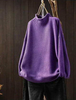 Kay Textured Mock Neck Knit Jumper in Purple