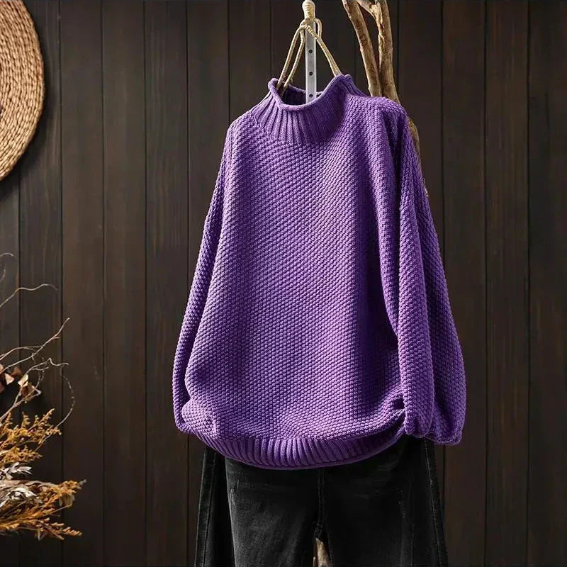 Kay Textured Mock Neck Knit Jumper in Purple