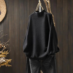 Kay Textured Mock Neck Knit Jumper in Black