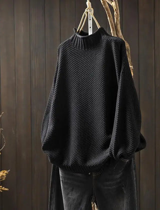 Kay Textured Mock Neck Knit Jumper in Black