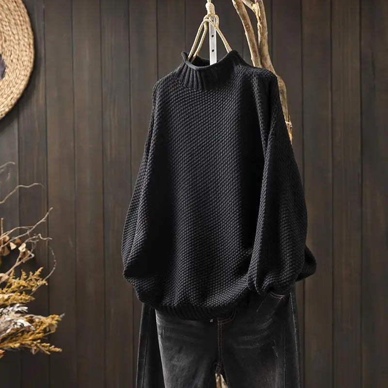 Kay Textured Mock Neck Knit Jumper in Black