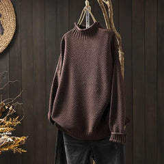 Kay Textured Mock Neck Knit Jumper in Brown