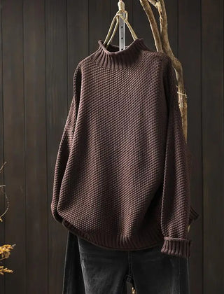Kay Textured Mock Neck Knit Jumper in Brown