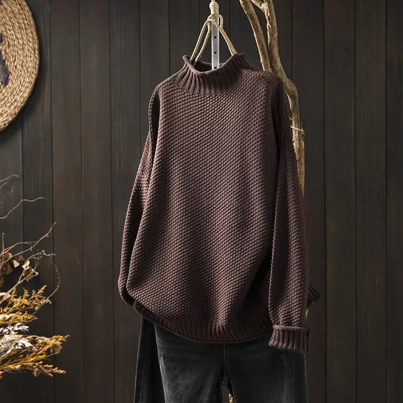 Kay Textured Mock Neck Knit Jumper in Brown