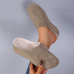Maureen Cosy Fleece-Lined Mule Slippers in Taupe fleece lining