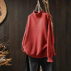 Kay Textured Mock Neck Knit Jumper in Red