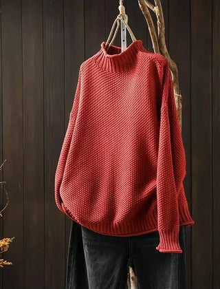 Kay Textured Mock Neck Knit Jumper in Red