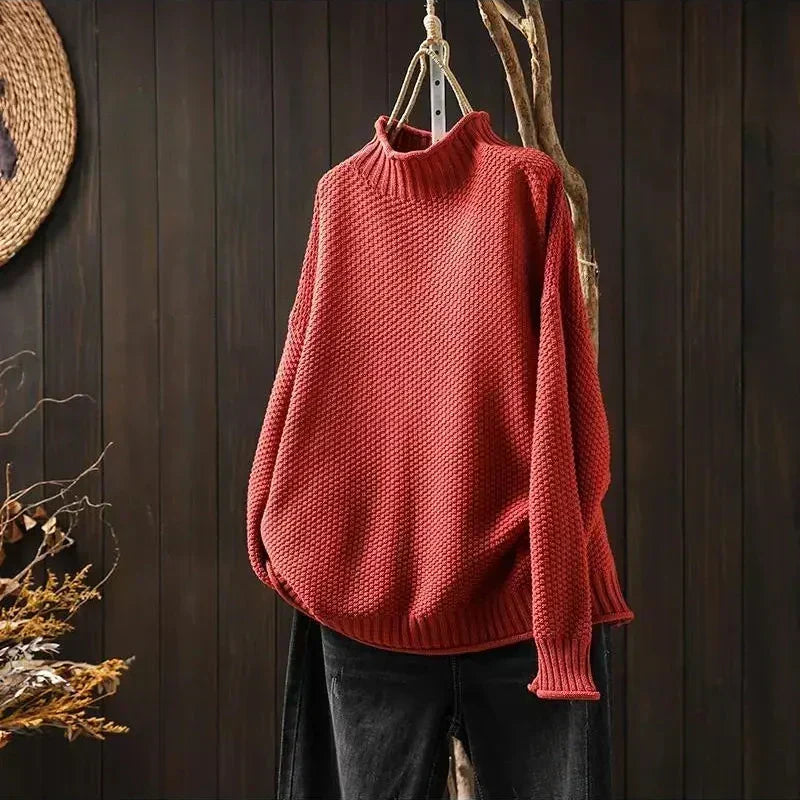 Kay Textured Mock Neck Knit Jumper in Red