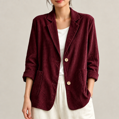 Dawn Relaxed Corduroy Blazer in Burgundy