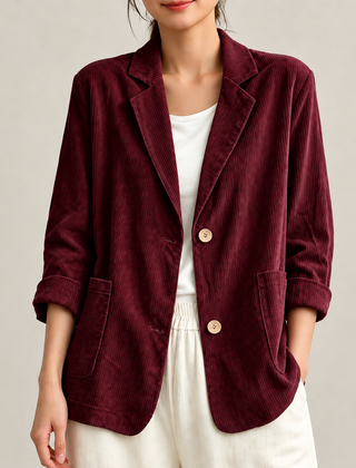 Dawn Relaxed Corduroy Blazer in Burgundy