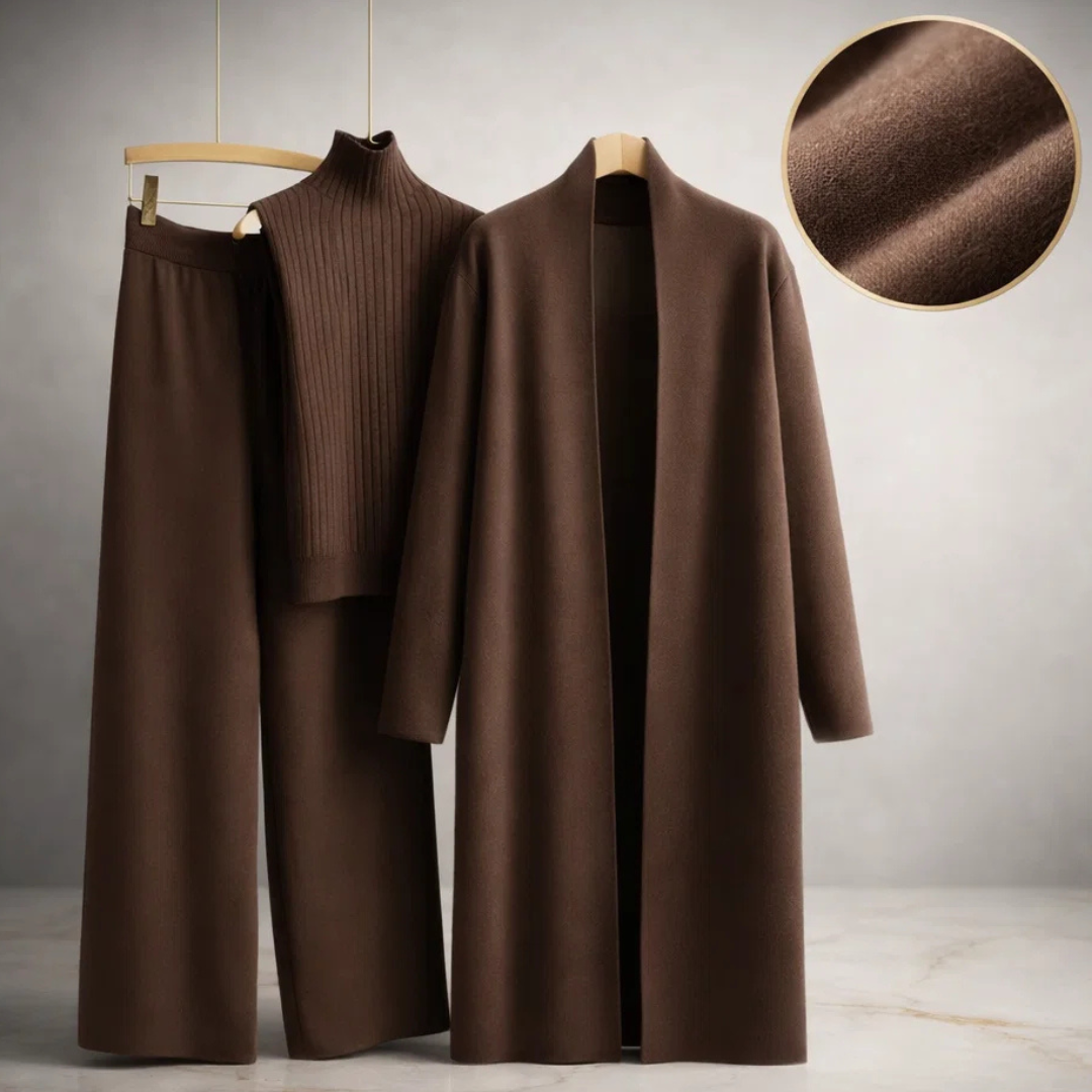 Celia Three-Piece Knit Set with Long Cardigan