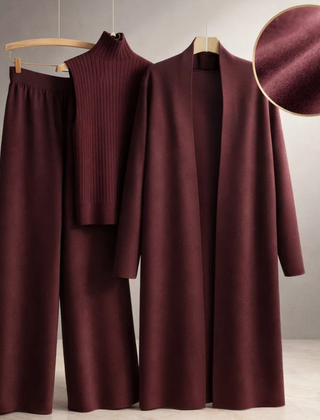 Celia Three-Piece Knit Set with Long Cardigan