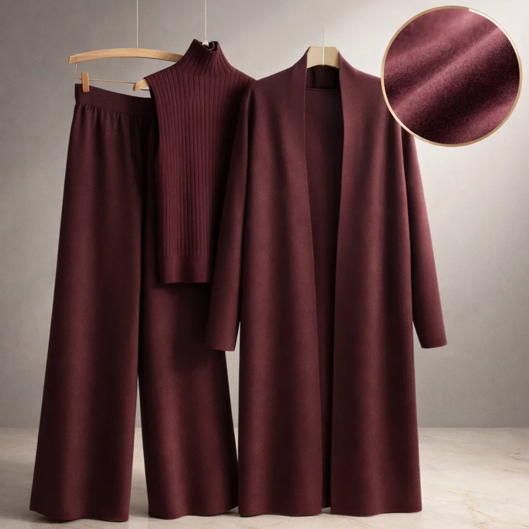 Celia Three-Piece Knit Set with Long Cardigan