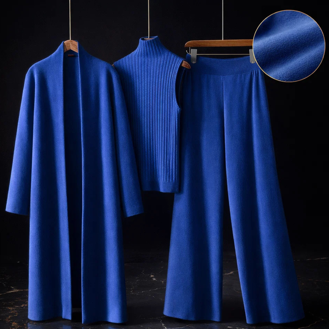 Celia Three-Piece Knit Set with Long Cardigan