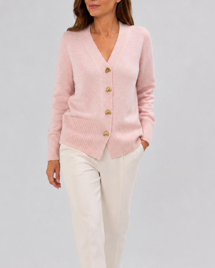 Shelagh | Heart Button V-Neck Cardigan