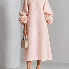 Belinda | Rosette Cuff Button Midi Dress