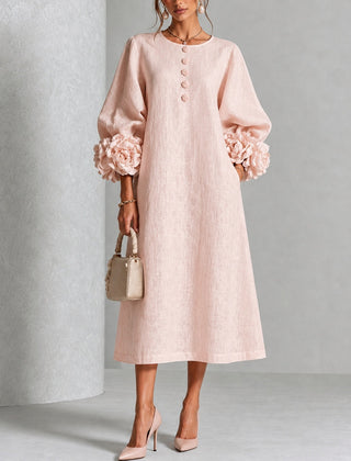 Belinda | Rosette Cuff Button Midi Dress