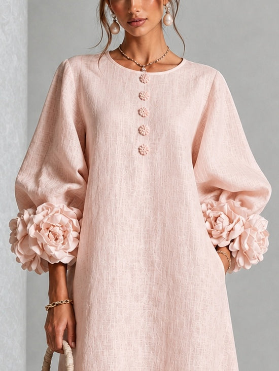 Belinda | Rosette Cuff Button Midi Dress