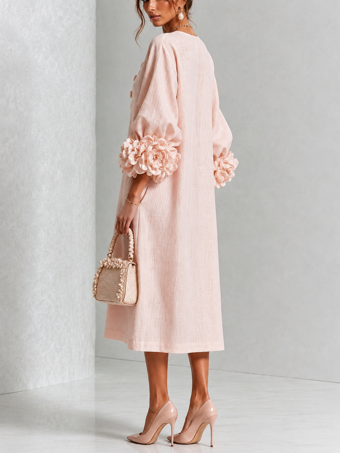 Belinda | Rosette Cuff Button Midi Dress