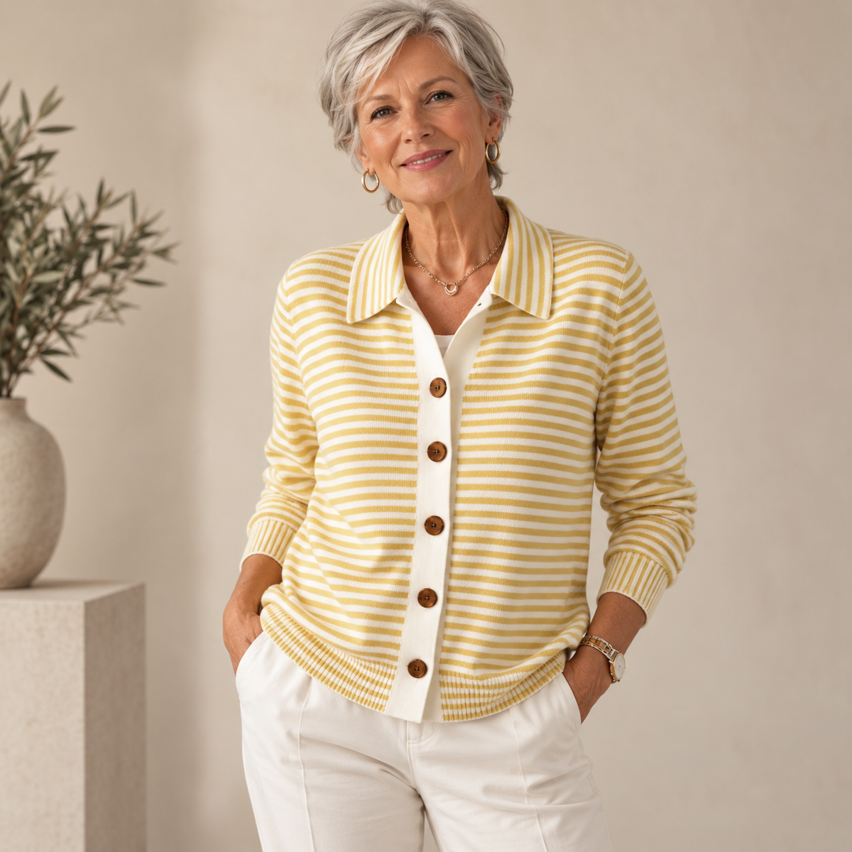 Margaret™ | Timeless Stripe Collared Knit
