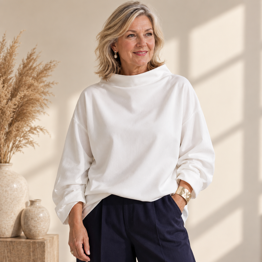 Audrey™ | Elegant High Neck Relaxed Top