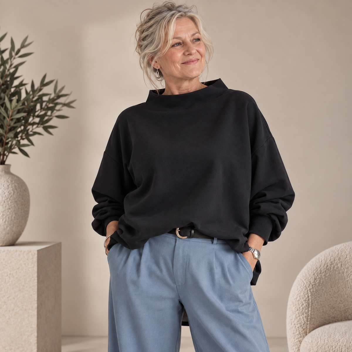 Audrey™ | Elegant High Neck Relaxed Top