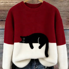 Rhona Sleeping Cat Colour-Block Jumper