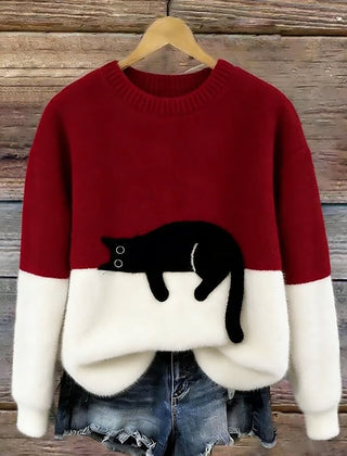 Rhona Sleeping Cat Colour-Block Jumper