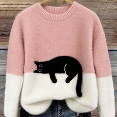 Rhona Sleeping Cat Colour-Block Jumper