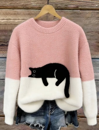Rhona Sleeping Cat Colour-Block Jumper