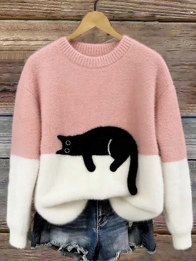 Rhona Sleeping Cat Colour-Block Jumper