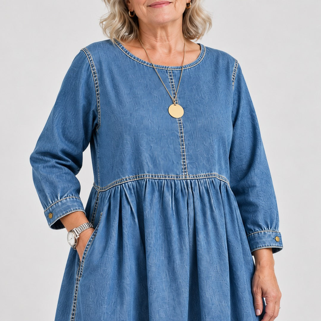 Alison Denim Look Gathered Maxi Dress close-up
