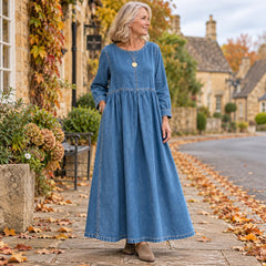 Alison Denim Look Gathered Maxi Dress worn out and about