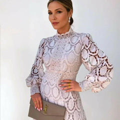 Marlene | High Neck Lace Dress with Balloon Sleeves