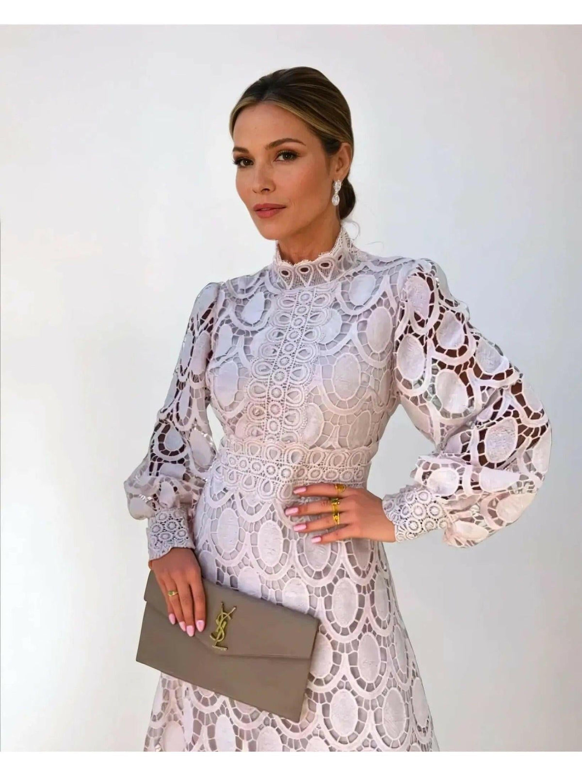 Marlene | High Neck Lace Dress with Balloon Sleeves