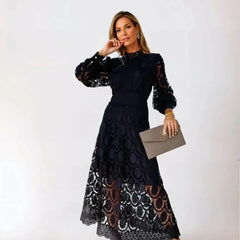 Marlene | High Neck Lace Dress with Balloon Sleeves