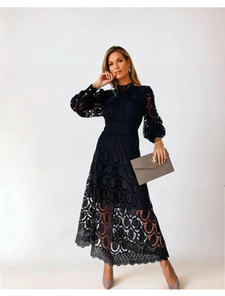 Marlene | High Neck Lace Dress with Balloon Sleeves