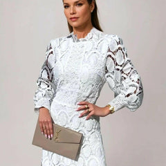 Marlene | High Neck Lace Dress with Balloon Sleeves