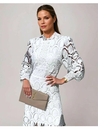 Marlene | High Neck Lace Dress with Balloon Sleeves
