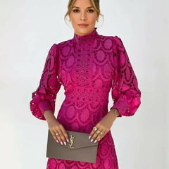 Marlene | High Neck Lace Dress with Balloon Sleeves