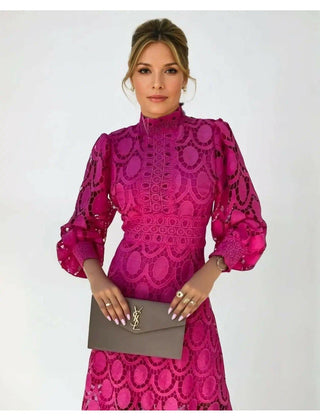Marlene | High Neck Lace Dress with Balloon Sleeves