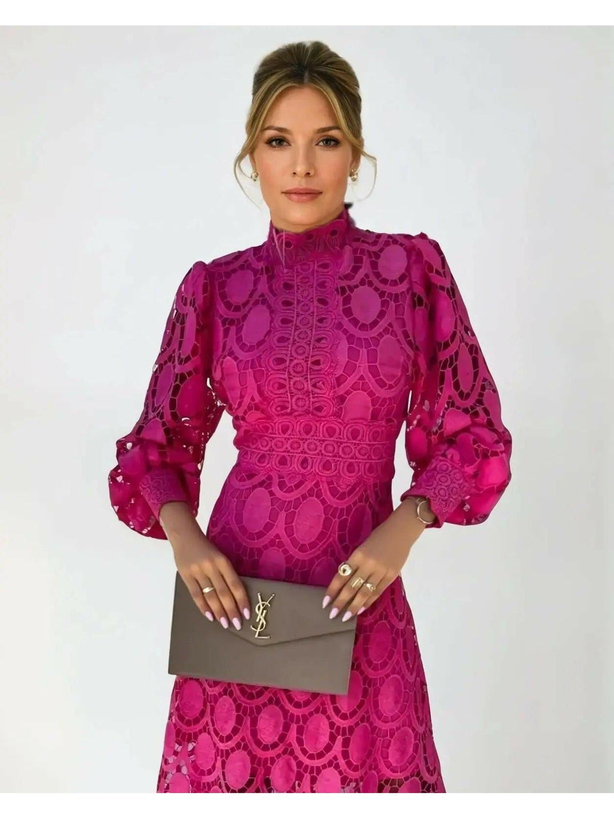 Marlene | High Neck Lace Dress with Balloon Sleeves