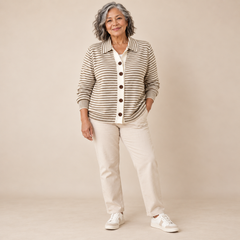 Avril Striped Collared Cardigan in Taupe Stripe