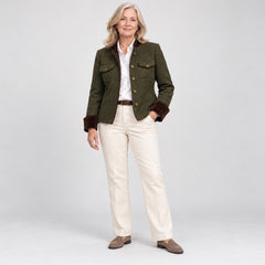 The Bernadette Herringbone Tailored Jacket with Velvet Trim in Olive
