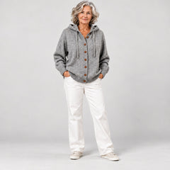 Bernice Hooded Button-Front Knit Cardigan in Grey