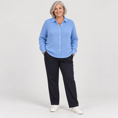 Beryl Collared Button-Front Ribbed Cardigan in Sky Blue