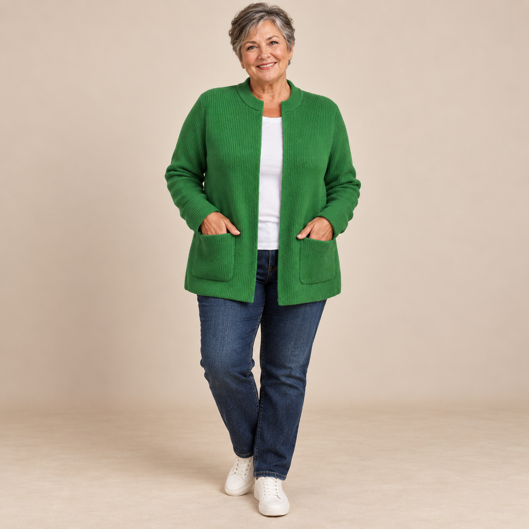 Betty Knitted Pocket Cardigan in Green