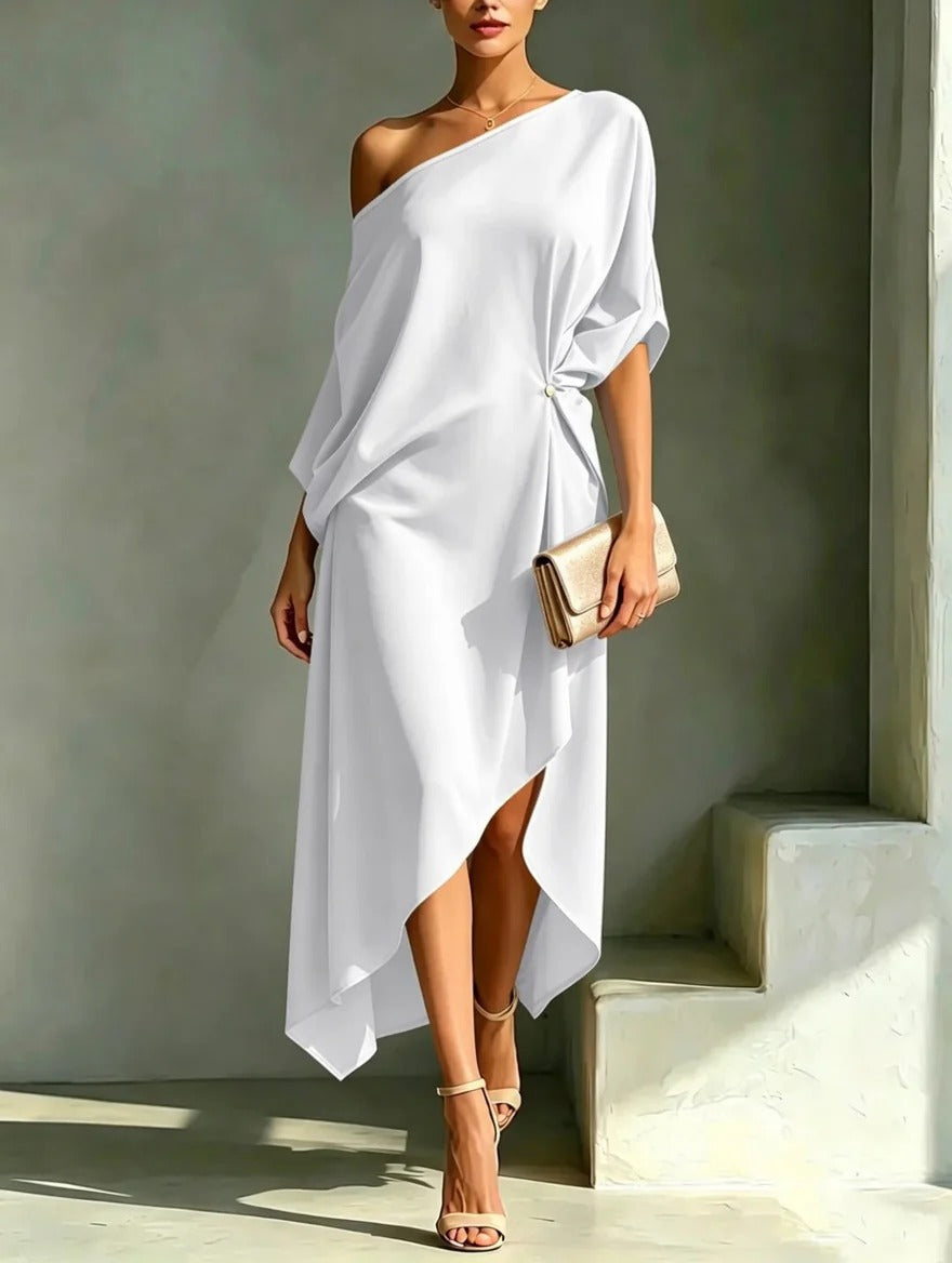Camille™ | Graceful One-Shoulder Midi Dress