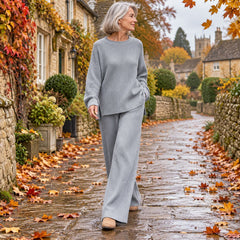 Bridget knit set worn outdoors
