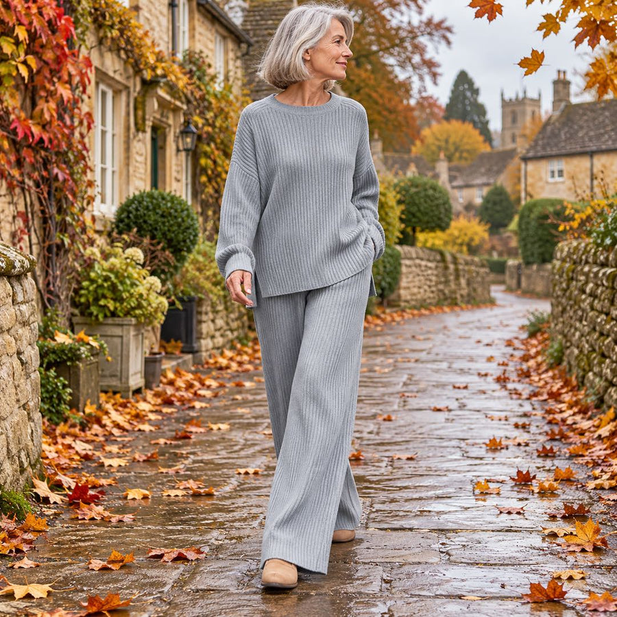 Bridget knit set worn outdoors